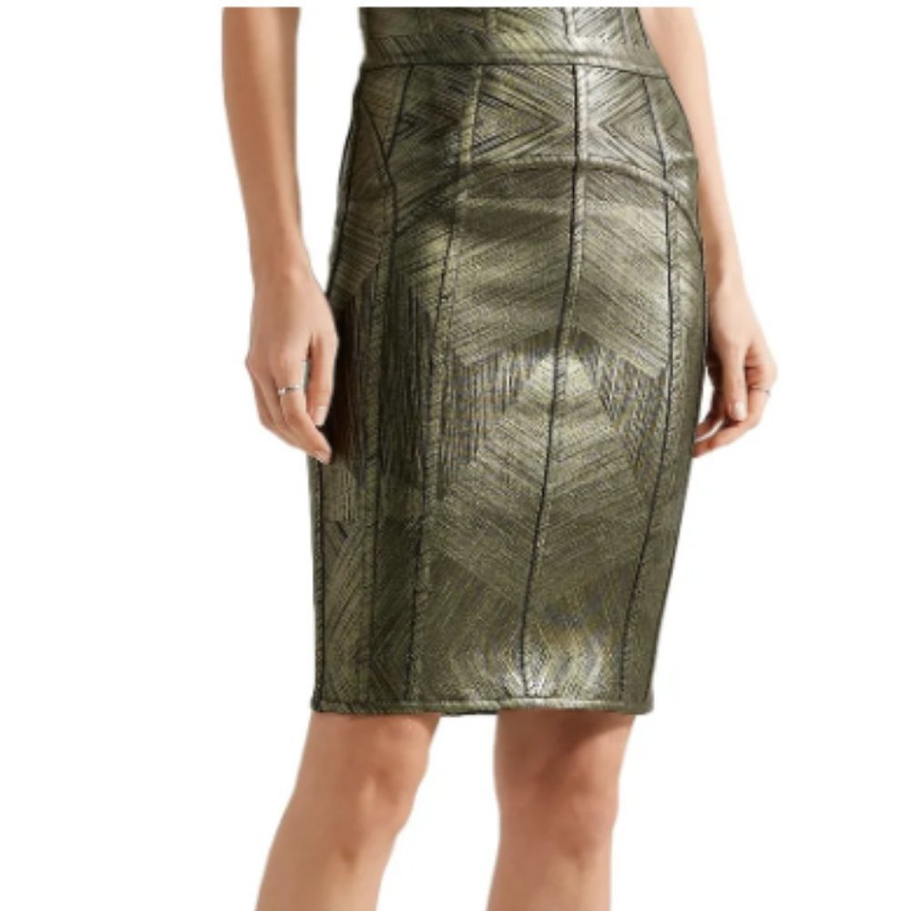 HERVÉ LÉGER Cadi Metallic Bandage Pencil Skirt XXS NWT
